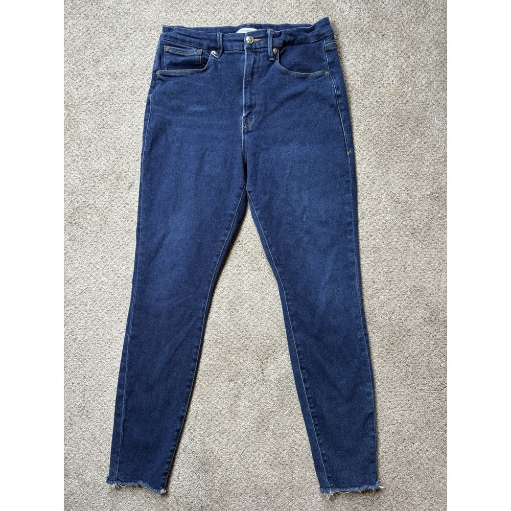 Good American Jeans Size 14/32 Good Waist Raw Edge Skinny Jeans GWFH941T Blue387